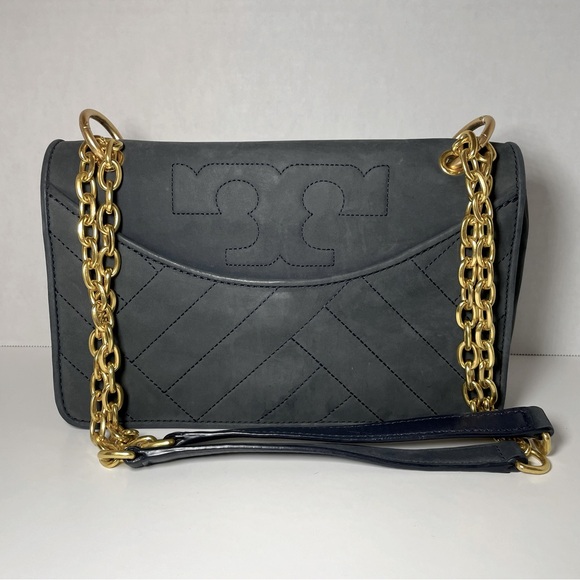 Tory Burch Handbags - Tory Burch Alexa Quilted suede Tote in navy Shoulder Bag Purse Handbag‎
